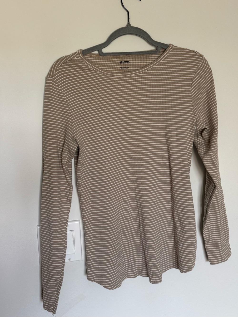 Sonoma Ribbed Cotton Long Sleeve Tee - Beige & White Striped